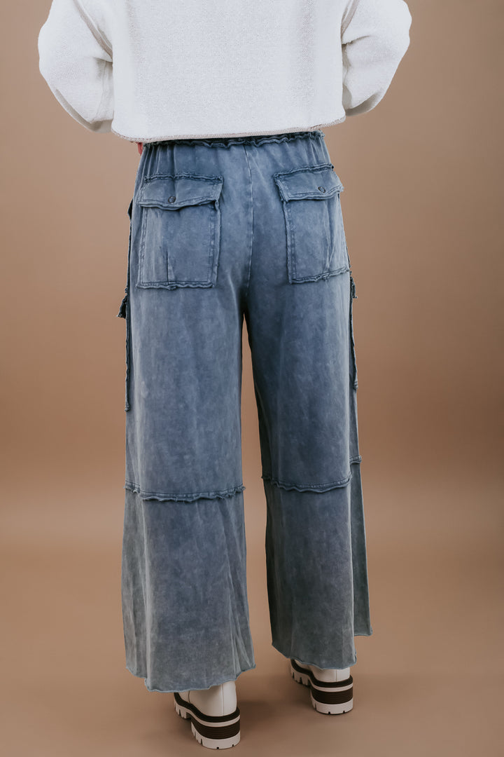 Down For It Distressed Cargo Pant, Faded Navy