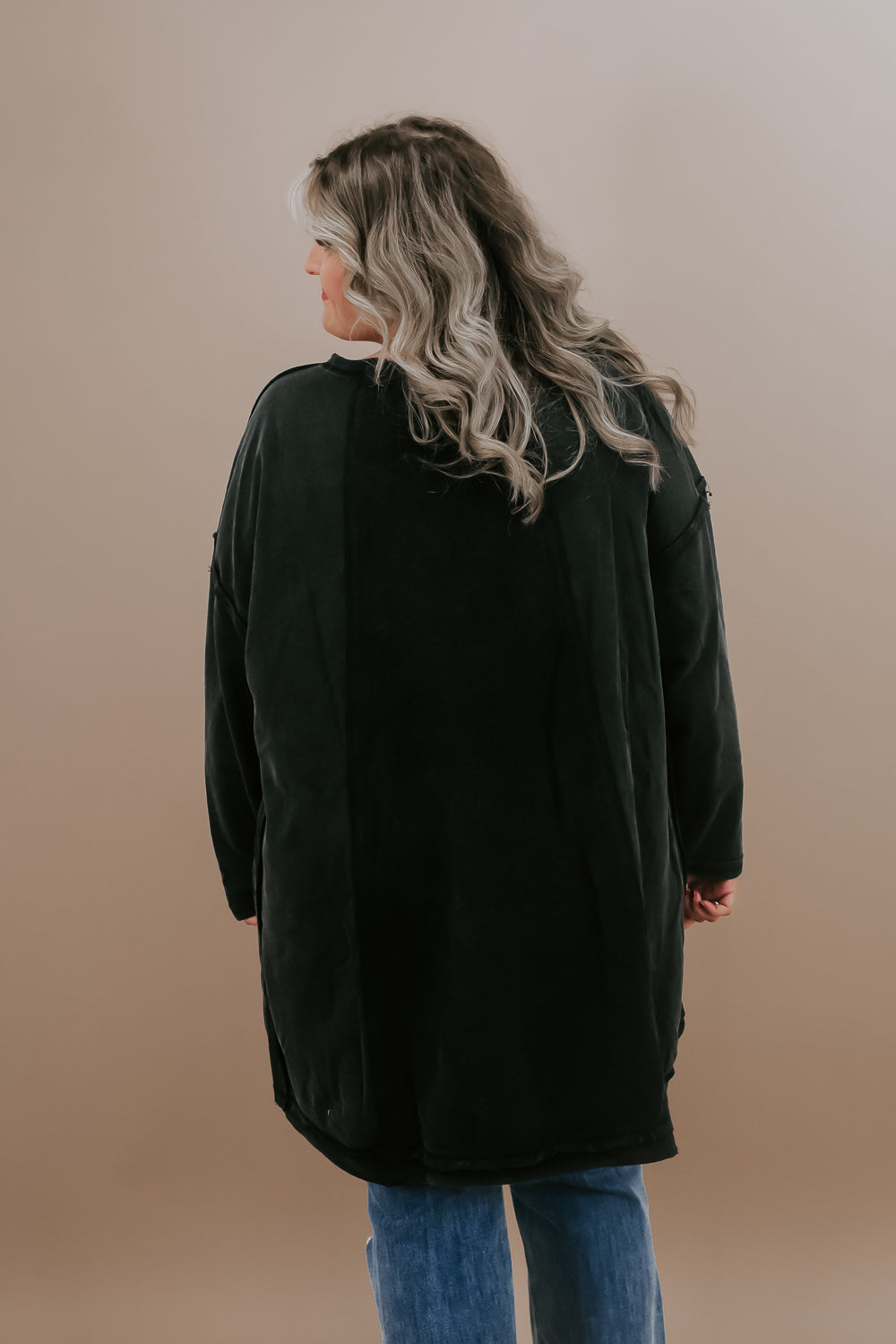 Mineral Washed Oversized Tunic Pullover, Black