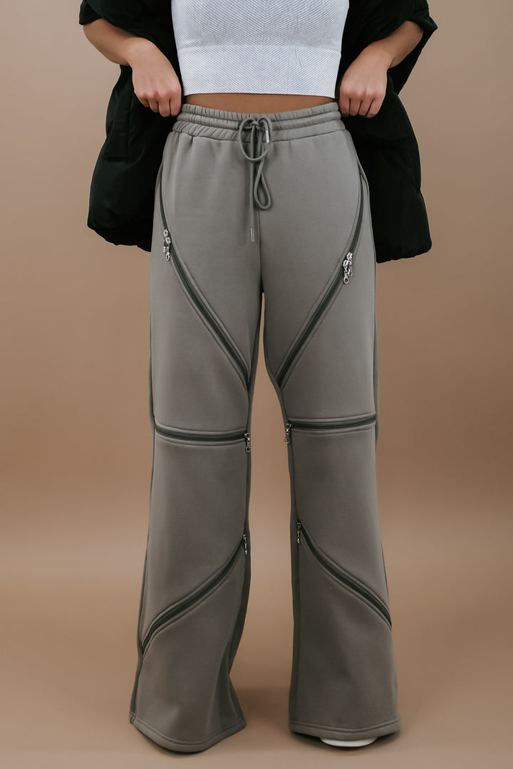 Zipper Detail Wide Leg Sweatpants, Ash
