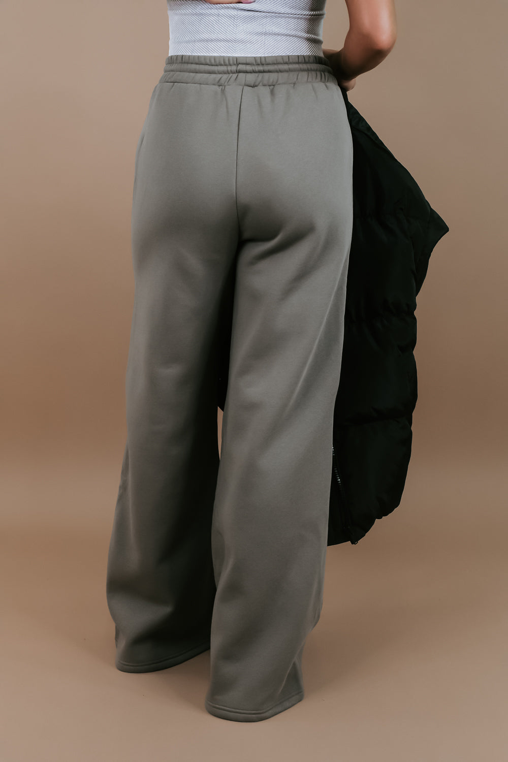 Zipper Detail Wide Leg Sweatpants, Ash