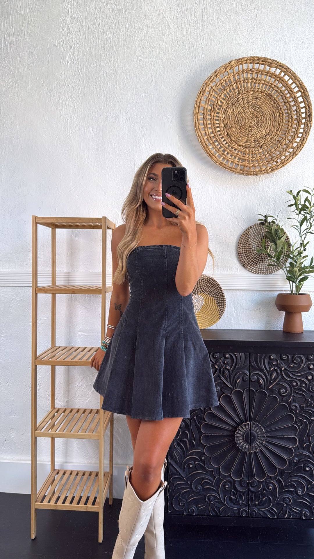 Western City Streets Mini Dress, Black