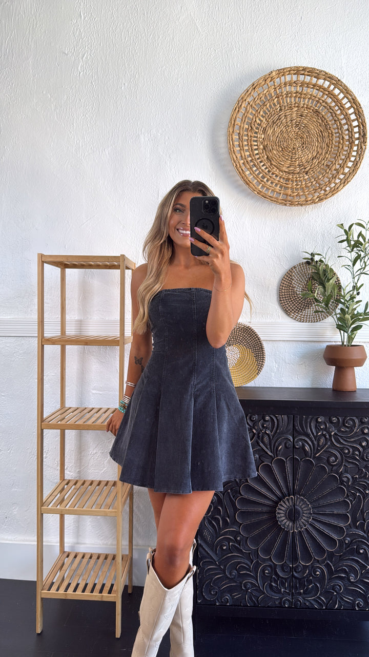 Western City Streets Mini Dress, Black