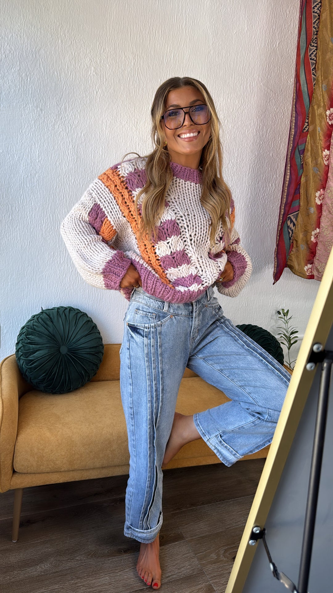 Winnie Knit Sweater, Lavender/Multi