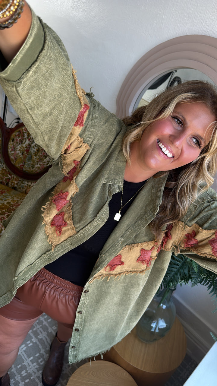 All The Stars Washed Button Down Top, Olive