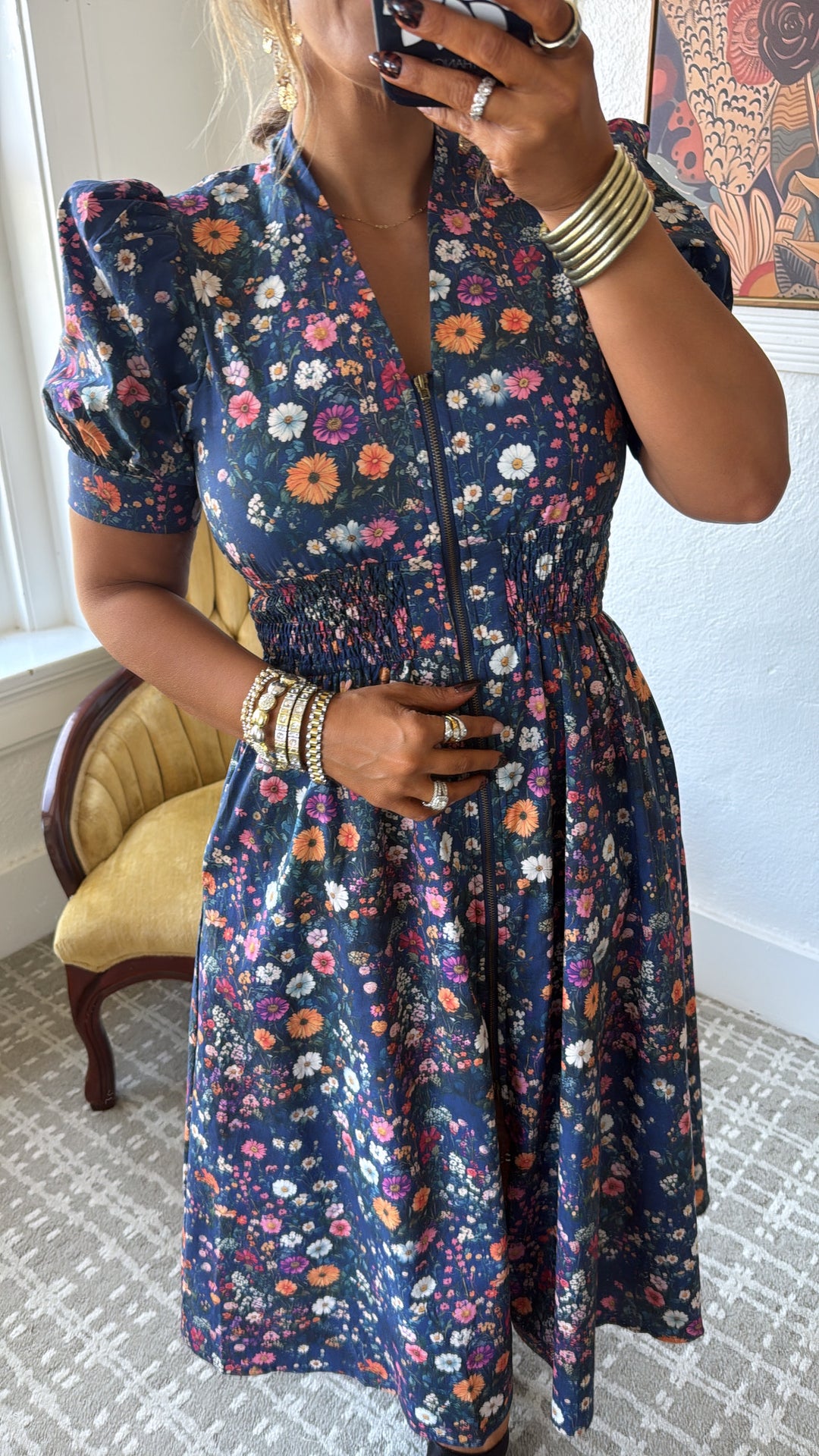 Pressed Petal Maxi Dress, Navy