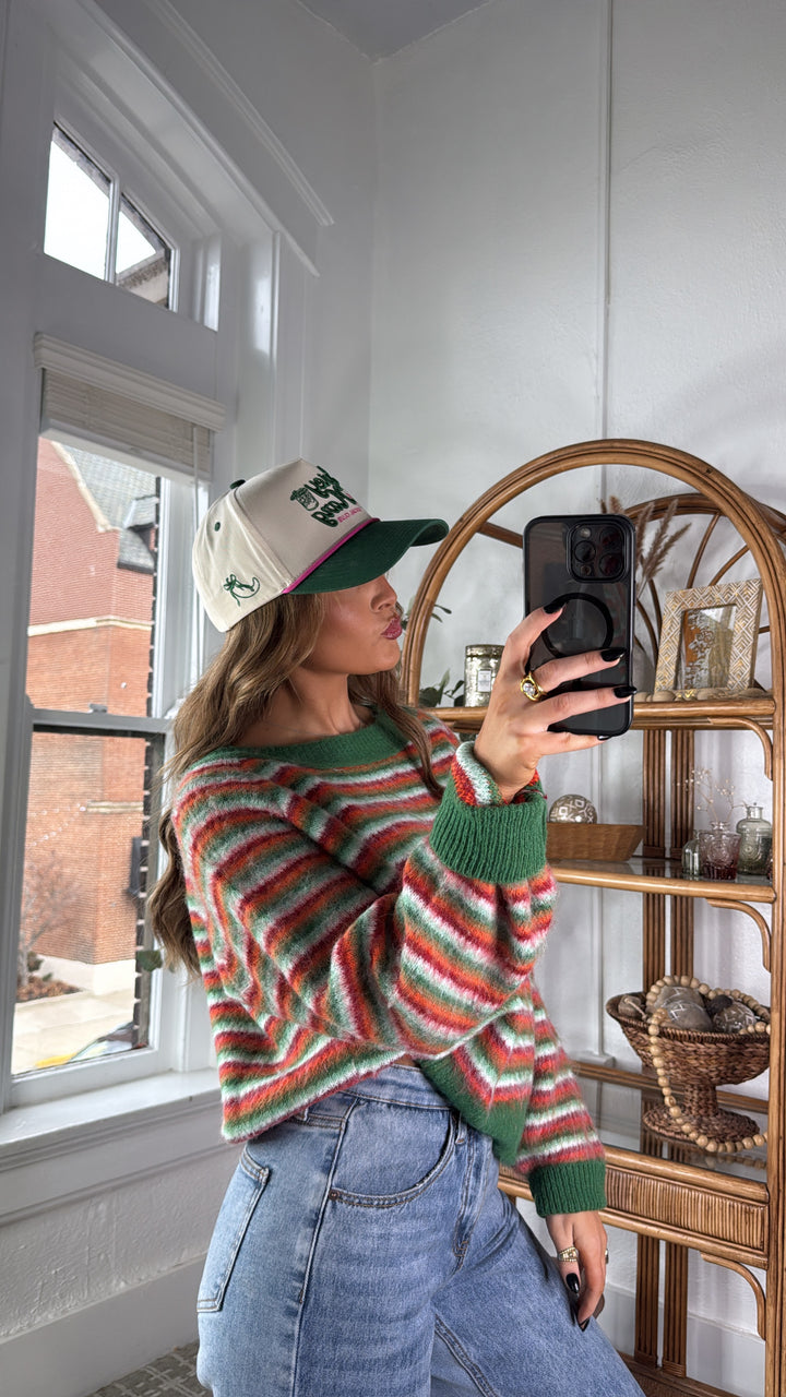 Cozy Groove Sweater, Green/ Orange