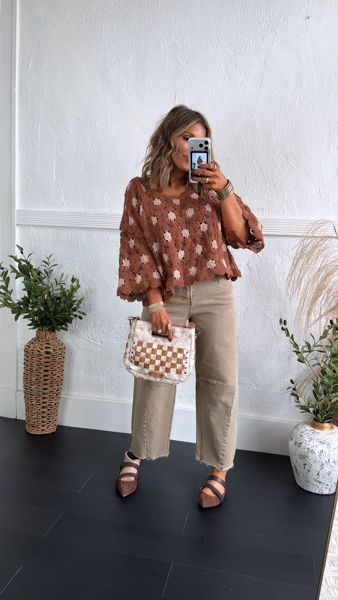 Emberlynn Knit Top, Brick/Latte