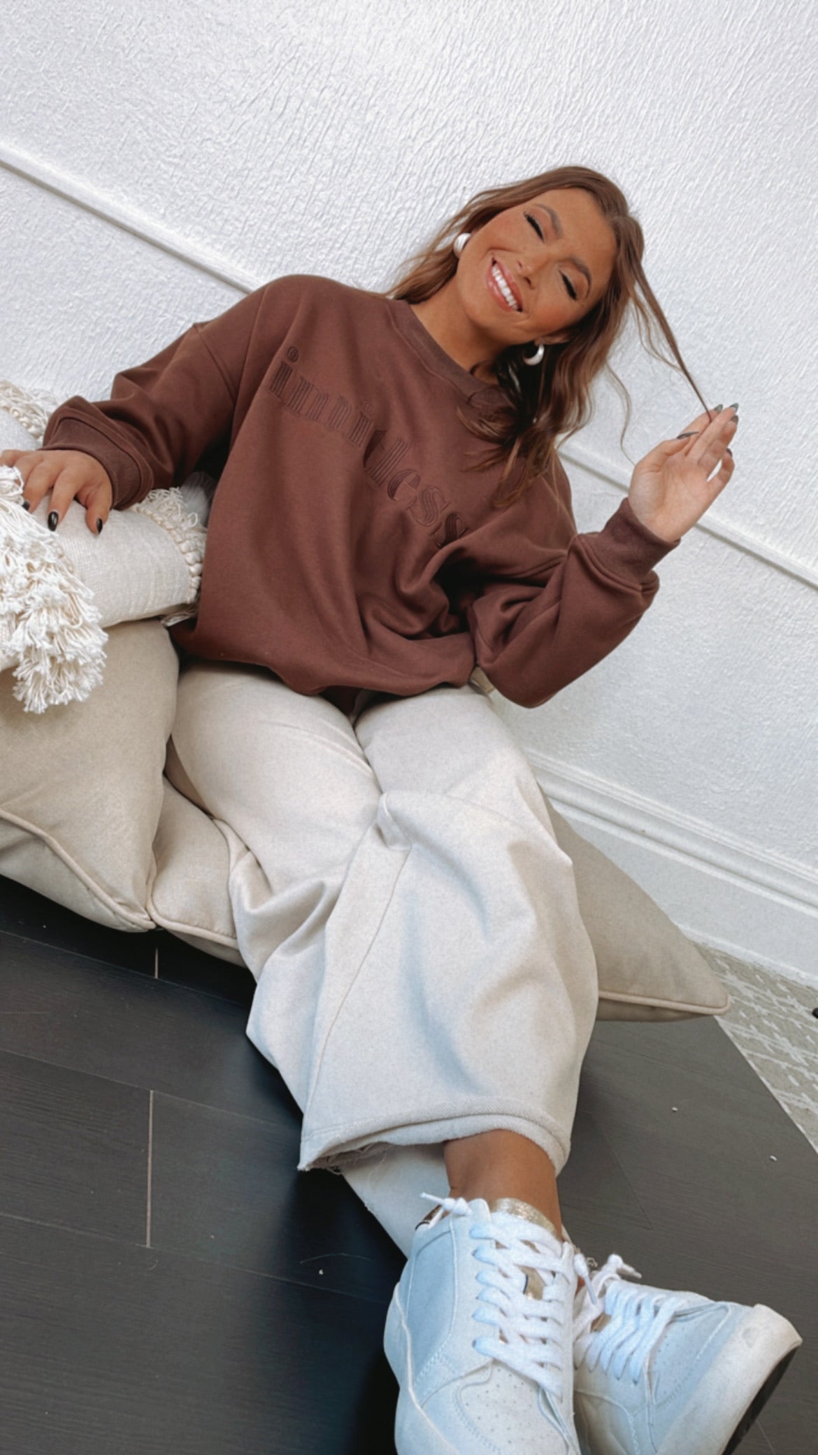 Limitless Embroidered Sweatshirt, Brown – Everyday Chic Boutique