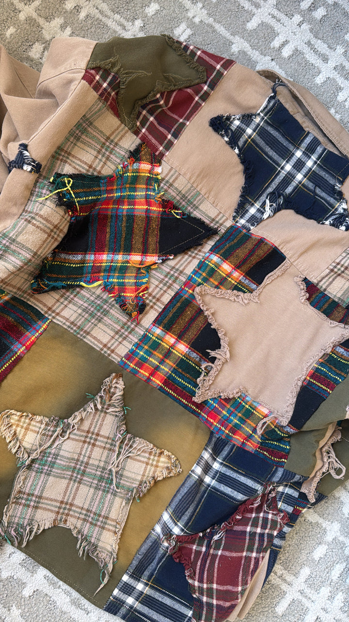 Care Free Plaid Patch Button Down Jacket, Khaki