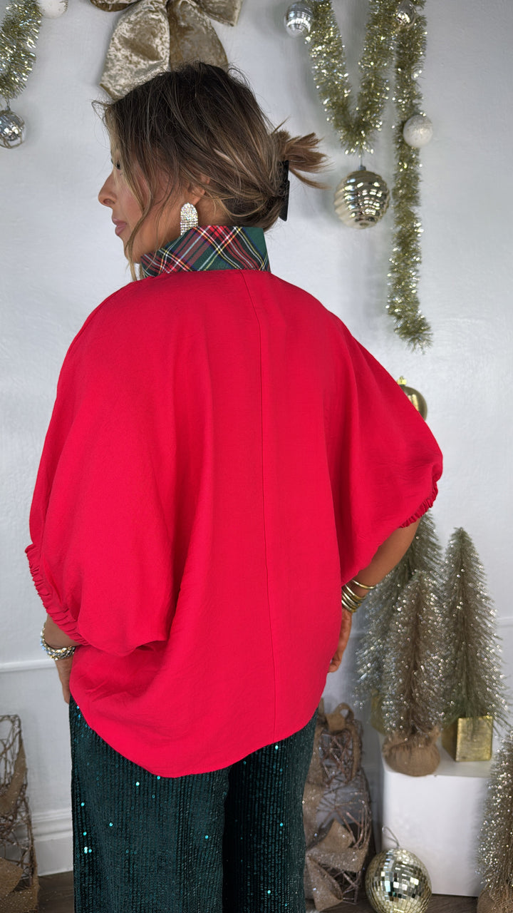 Golden Noel Blouse, Red