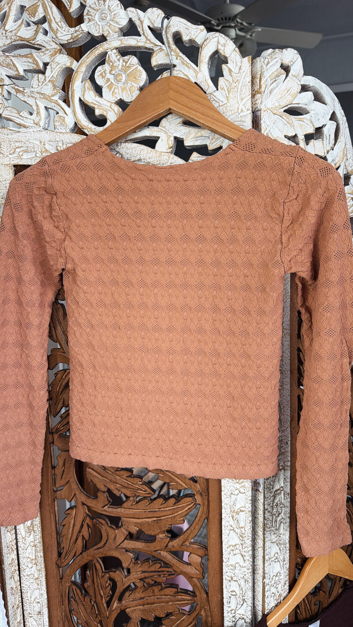 Lace Texture Square Neck Top, Mocha Muse