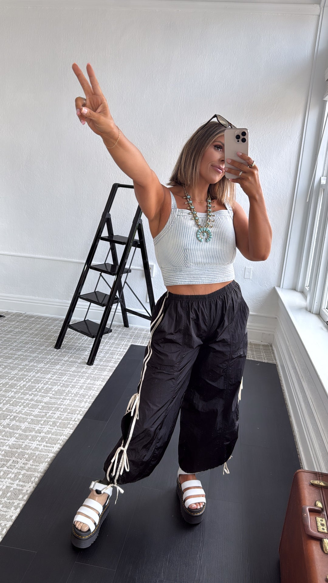 Picture Perfect Striped Lace Up Tank Top, Denim Blue