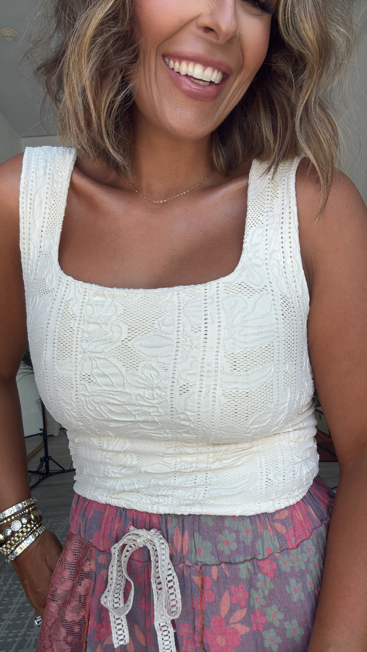 Double Layered Lace Tank, Butter Cream