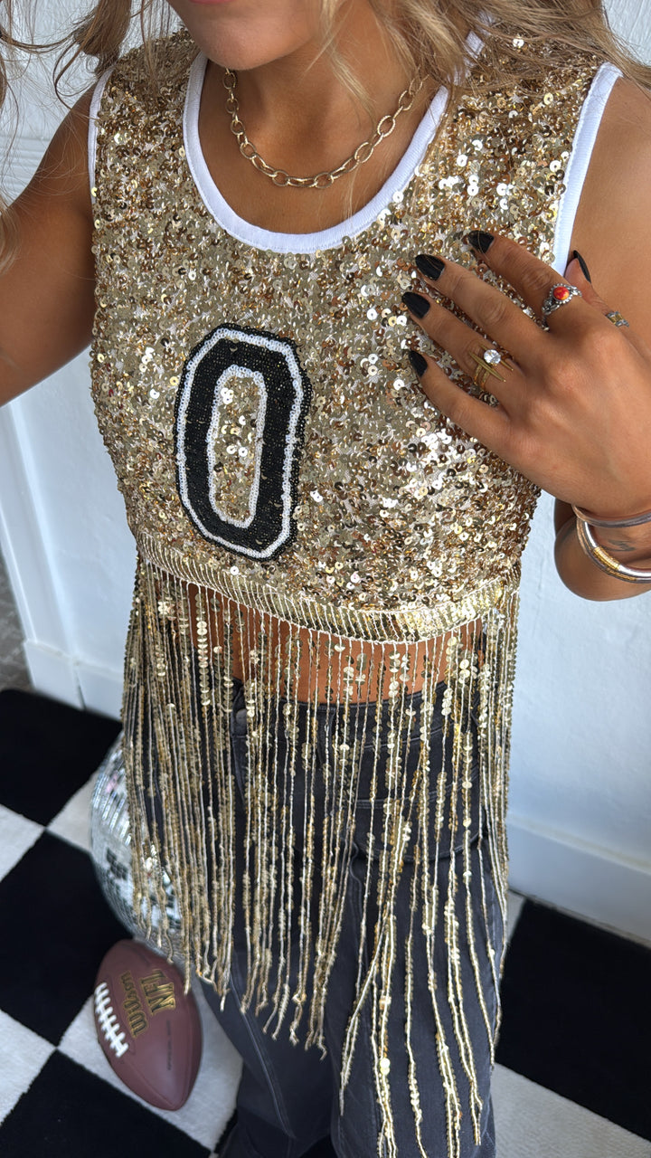 Shine For Gameday Sequin Tank, Gold