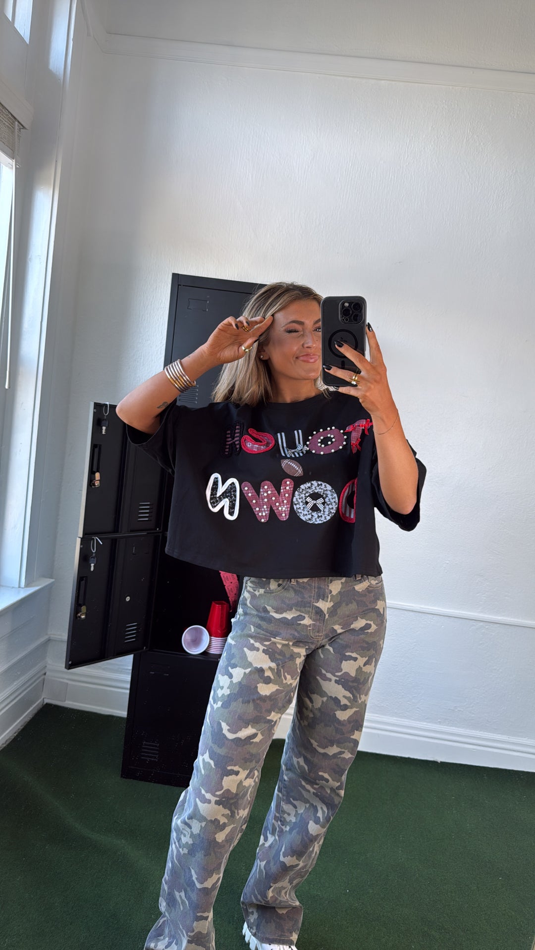 Touchdown Thread Graphic Top, Black