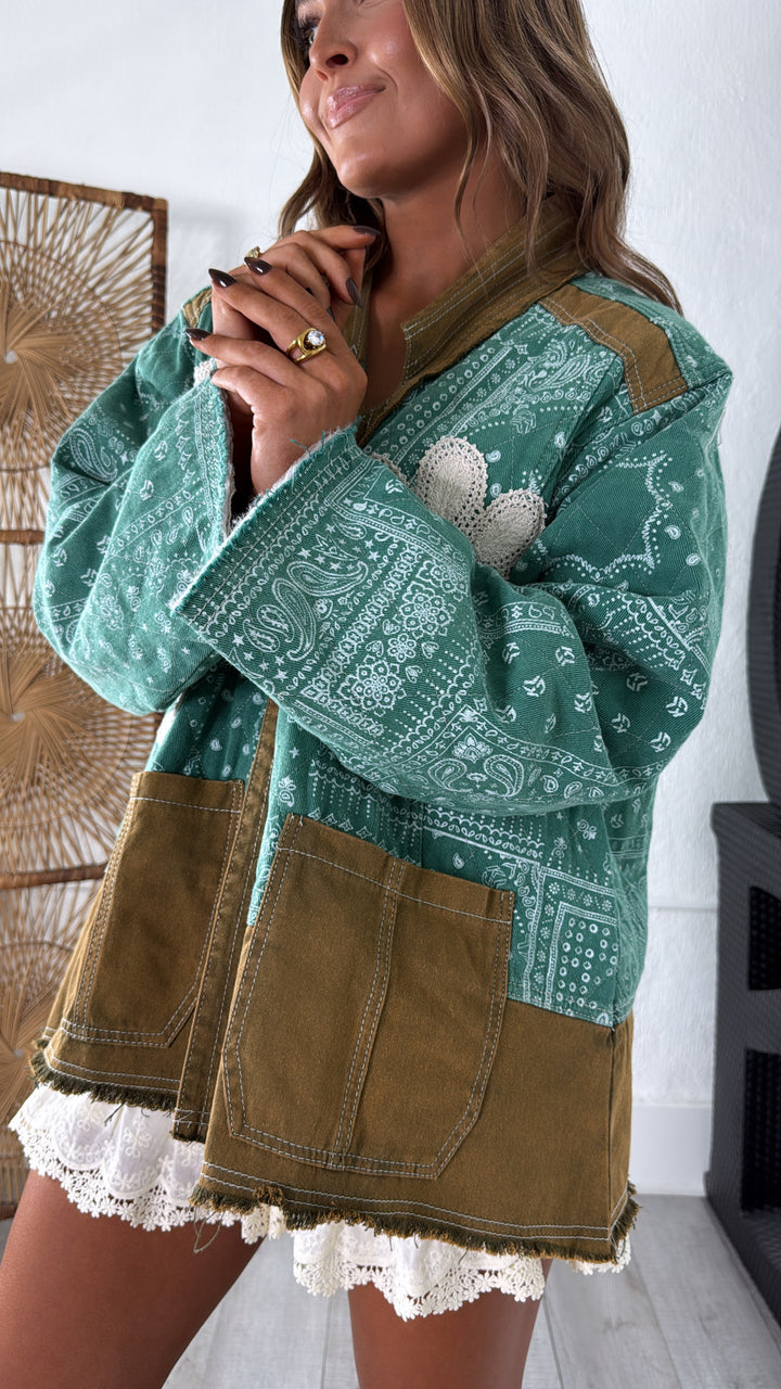 Jewel Loom Woven Jacket, Jade Green