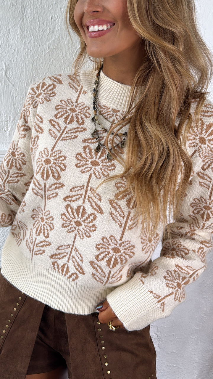 Full Bloom Floral Printed Sweater, Ivory