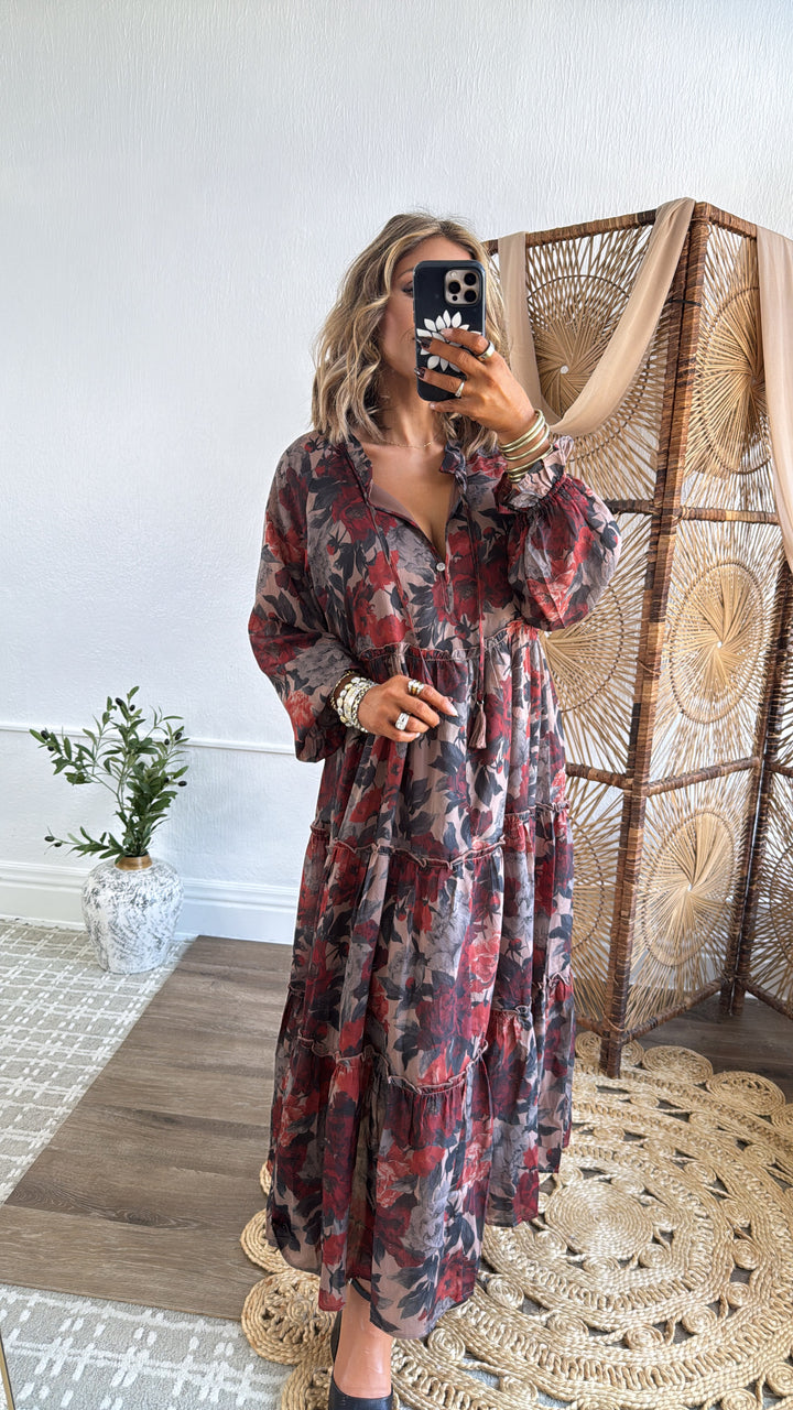 The Doris Bloom Midi Dress, Sand