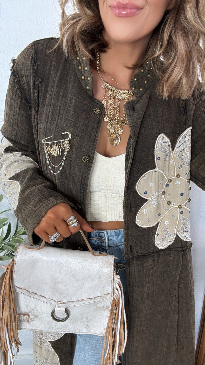 MoonShadow Oversized Duster Jacket, Distressed Brown