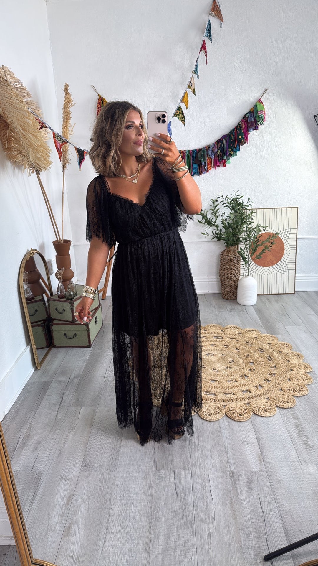 Midnight Willow Lace Maxi Dress, Black