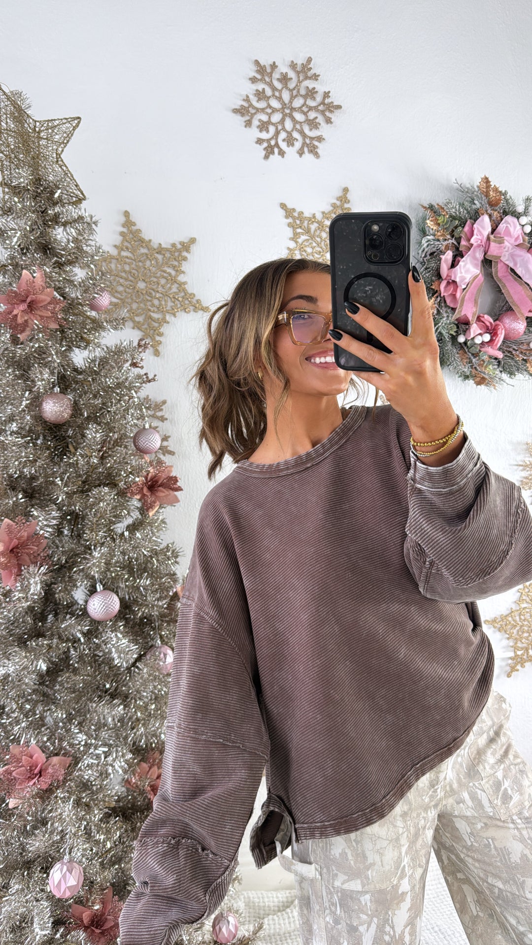 DOORBUSTER: Acid Washed Ribbed Cropped Pullover, Brown