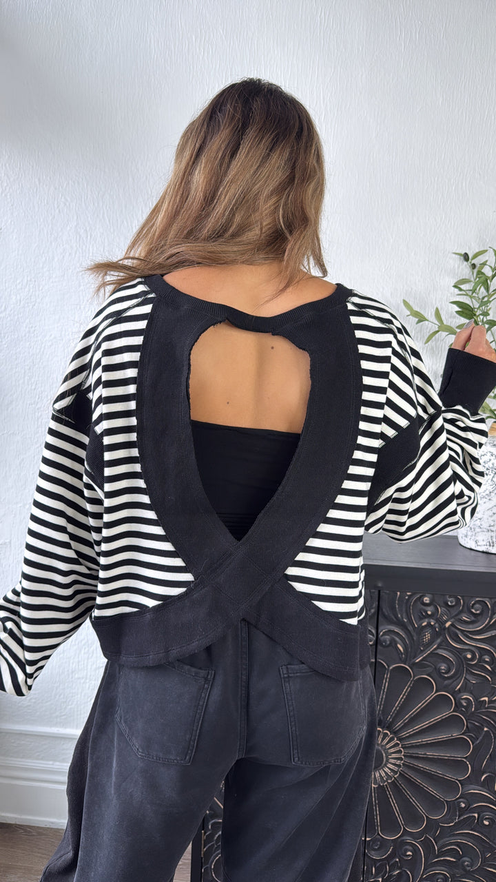 All About Balance Striped Top, Black/Ivory
