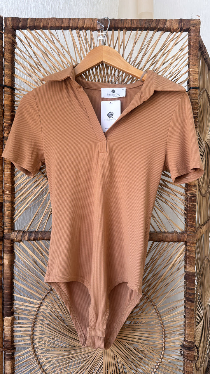 Up Late Ribbed Bodysuit, Camel
