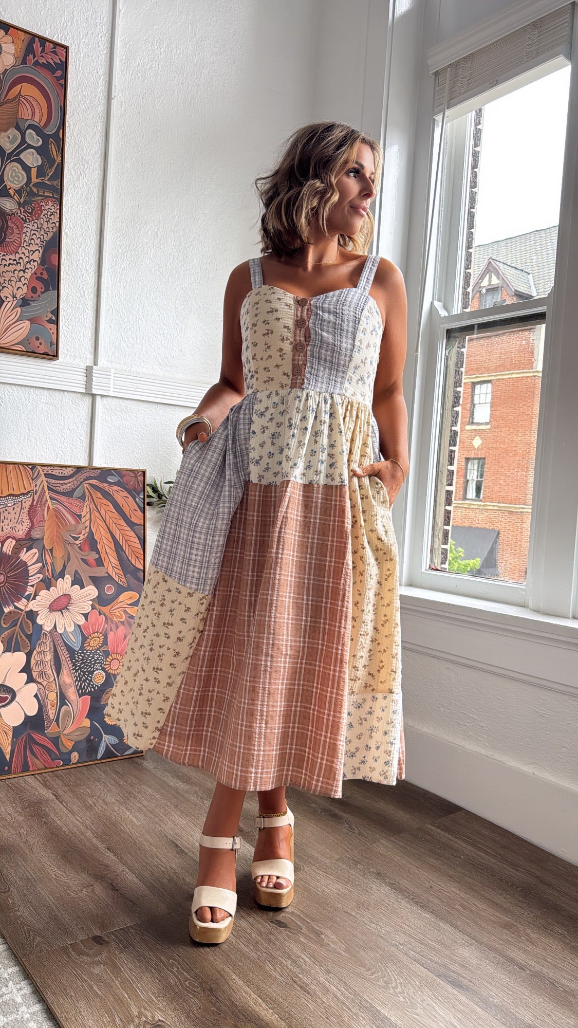 Patchwork Blooms Midi Dress, Ivory – Everyday Chic Boutique