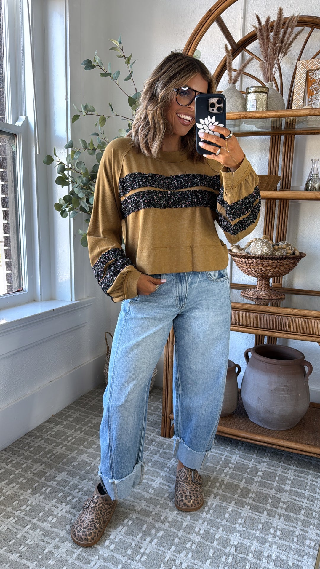 Lumora Long Sleeve Top, Rusted Ochre