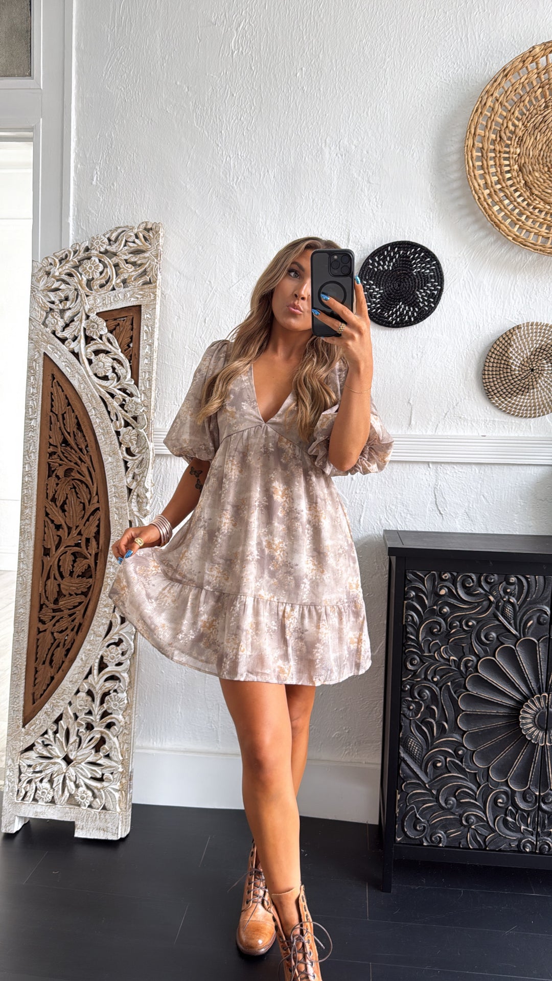 Dalia Floral Dress, Taupe
