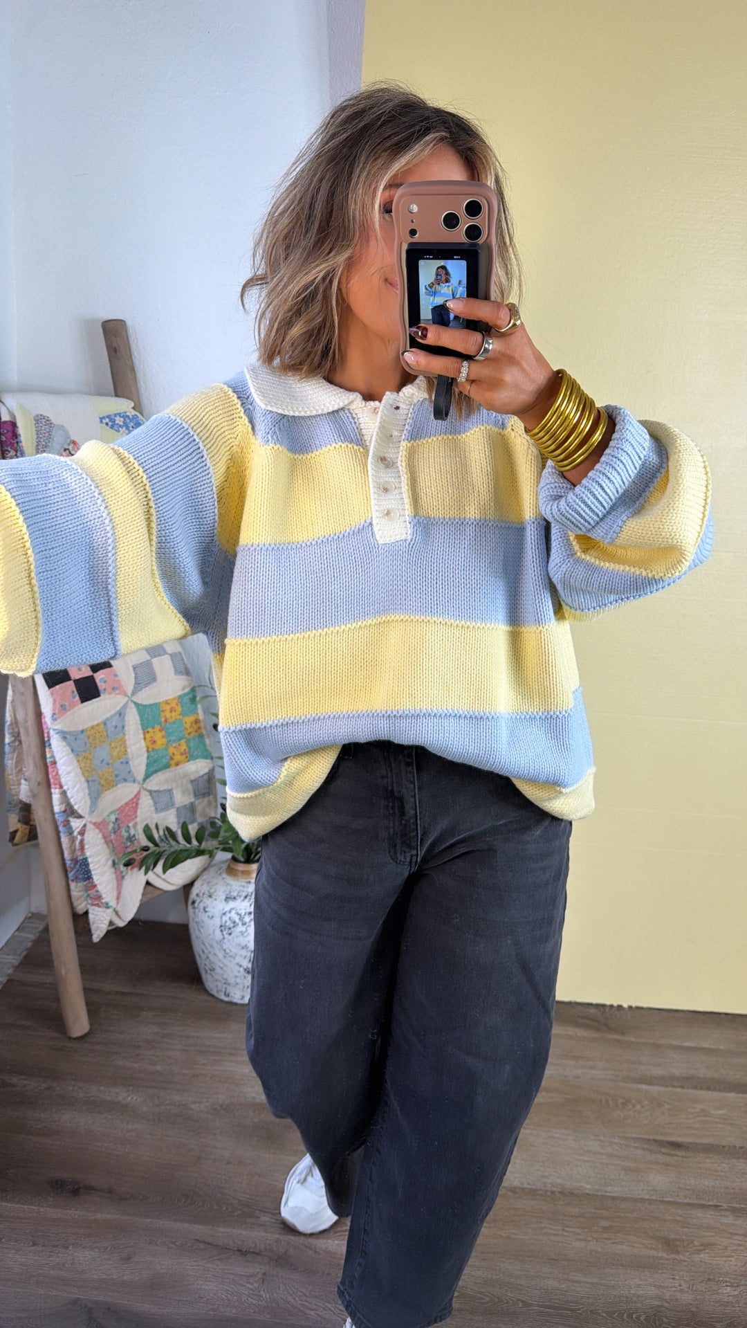Magic Striped Sweater, Lt.Blue/Lt.Yellow