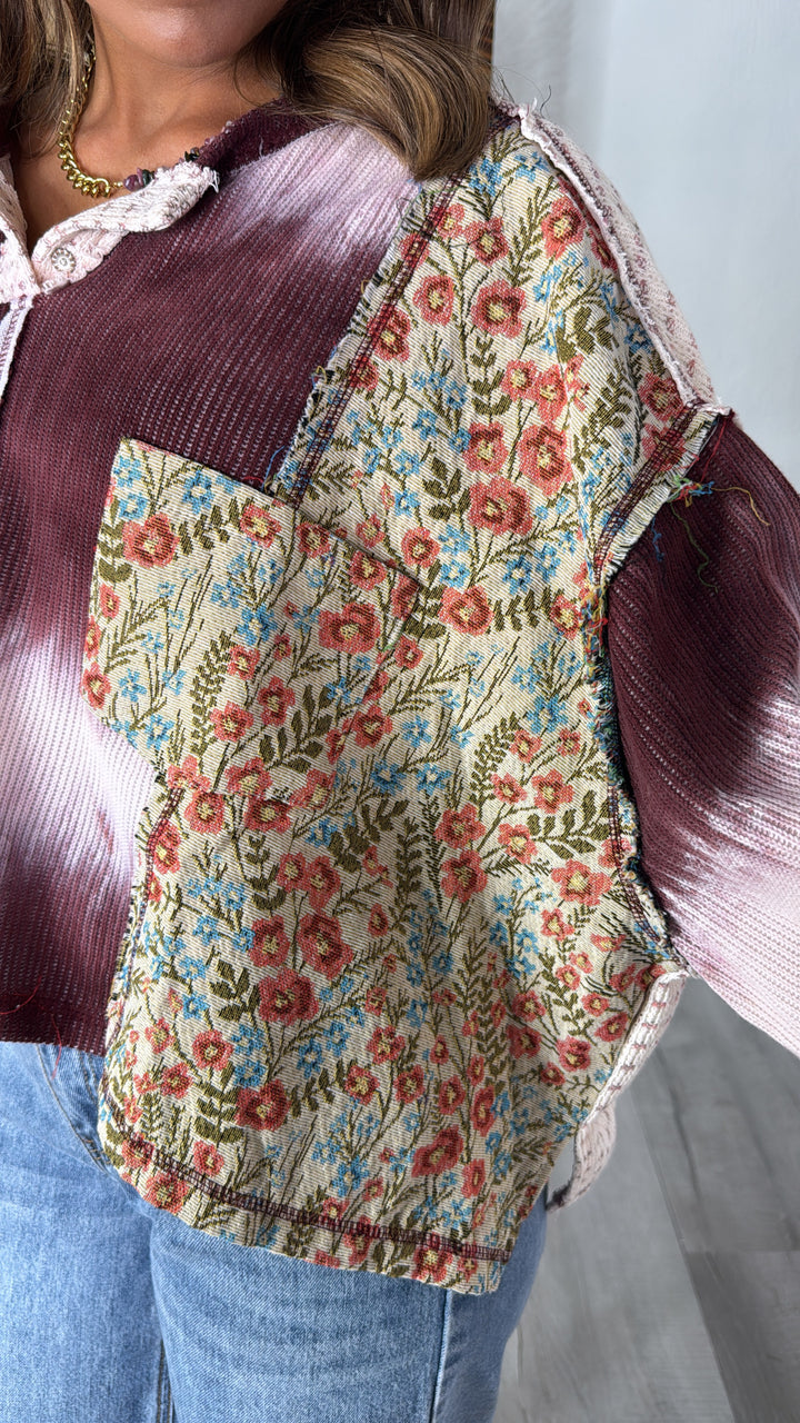Wild Berry Floral Top, Cream/Burgundy