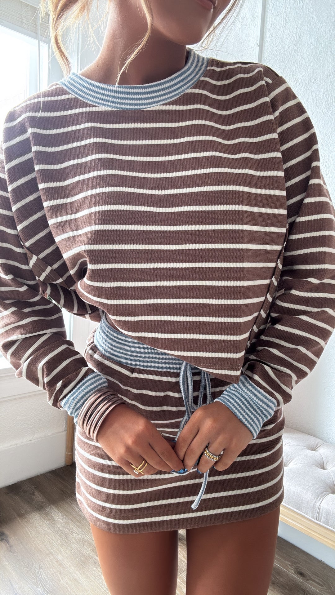 The Stripe Edit Two Piece Set, Mocha