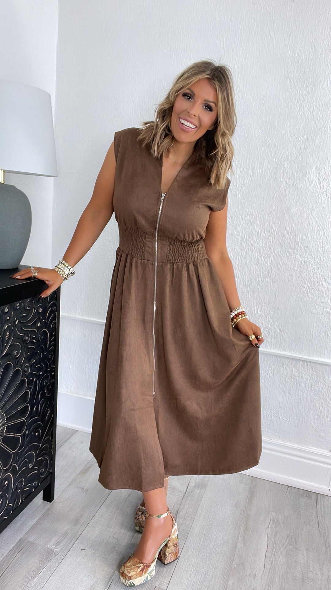 Sierra Suede Midi Dress, Brown
