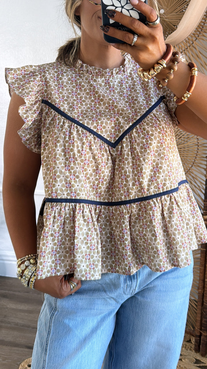 Susie Ruffled Tank, Toffee Cream