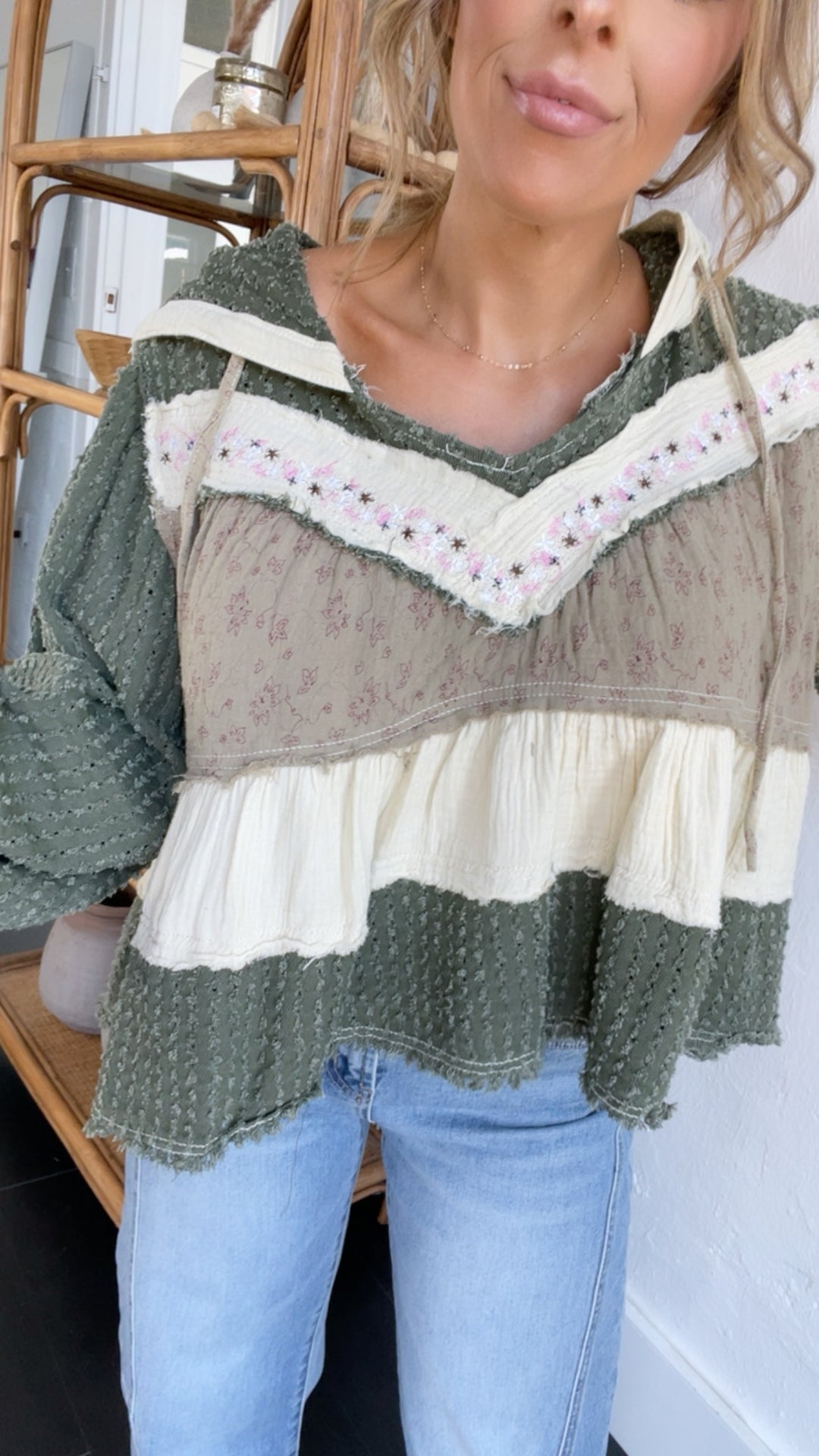 Crisp Dawn Waffle Knit Top, Olive