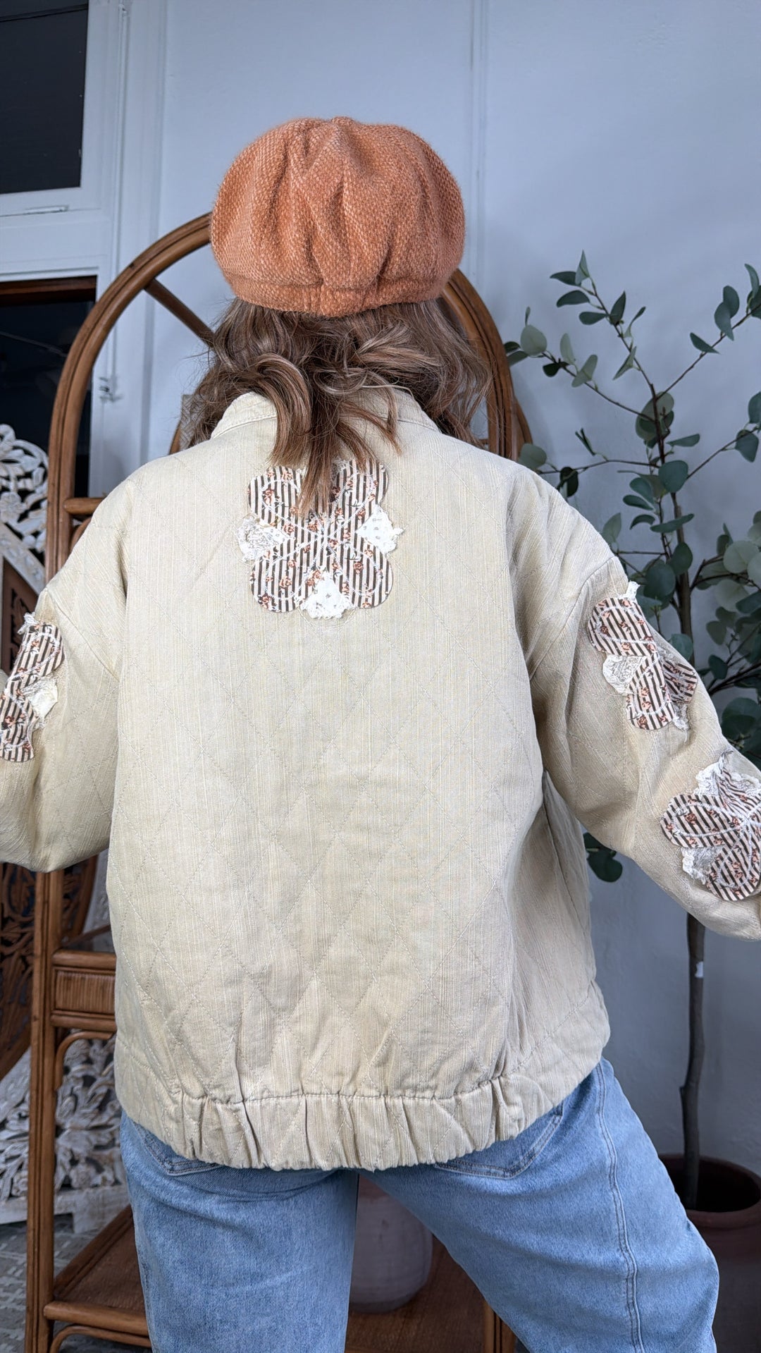 Wilted Flower Quilted Jacket, Taupe Beige