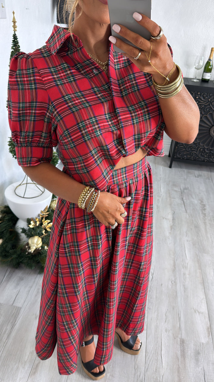 Mistletoe Plaid Top, Red
