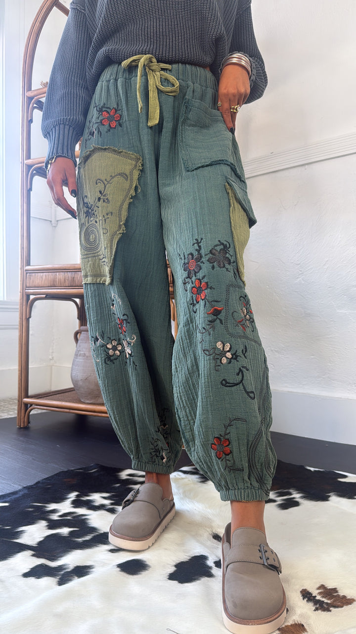 Terra Embroidered Jogger, Forest Teal