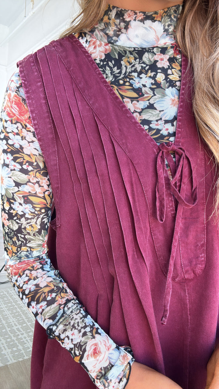 Amarone Aura Pin tuck Detailed Dress, Wine