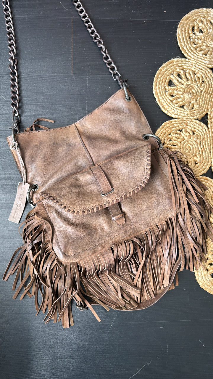 Lia Saddlebag W/ Chain, Taupe/Grey