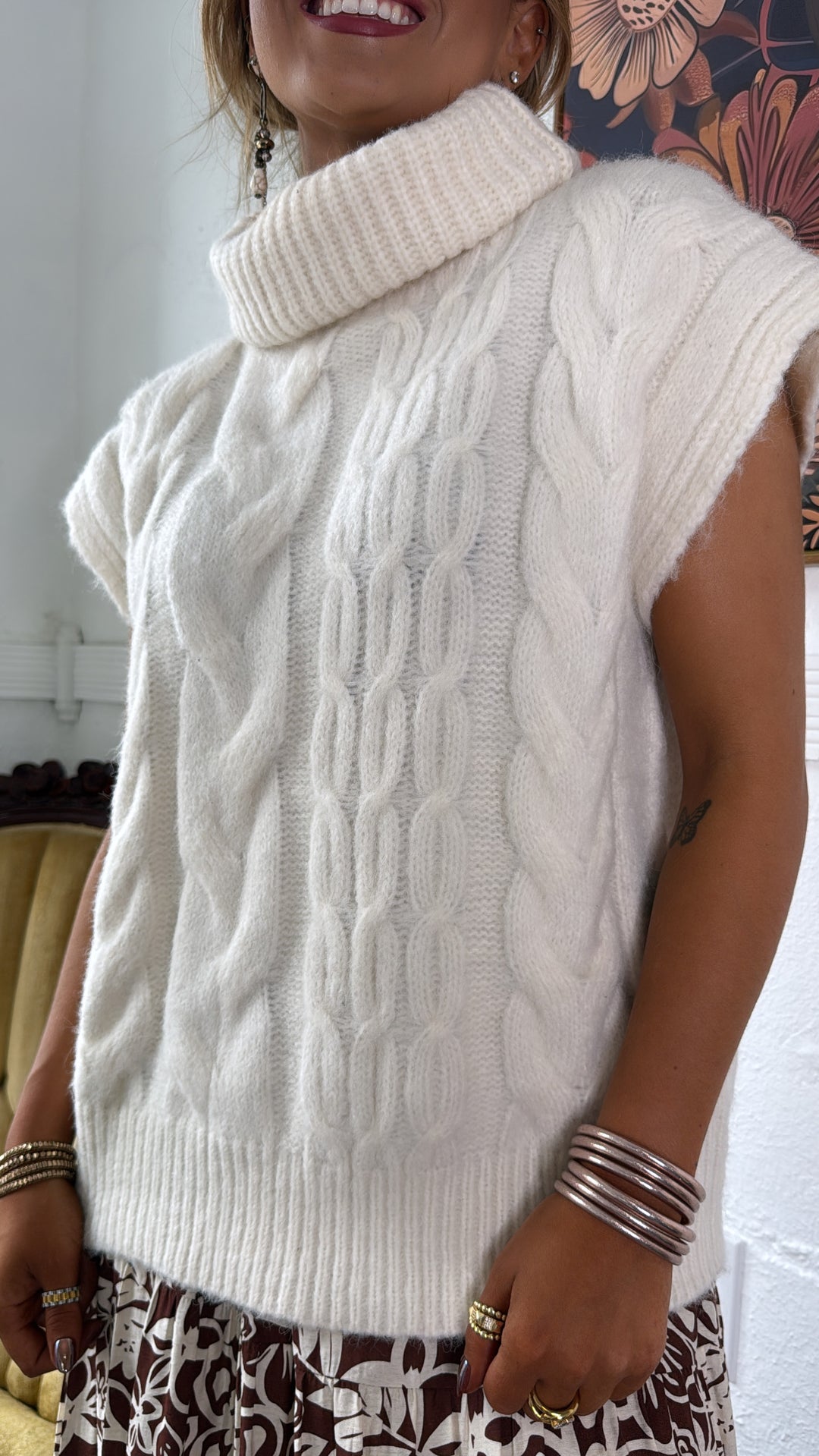 Cozy Knit Turtle Neck Sweater, Cream