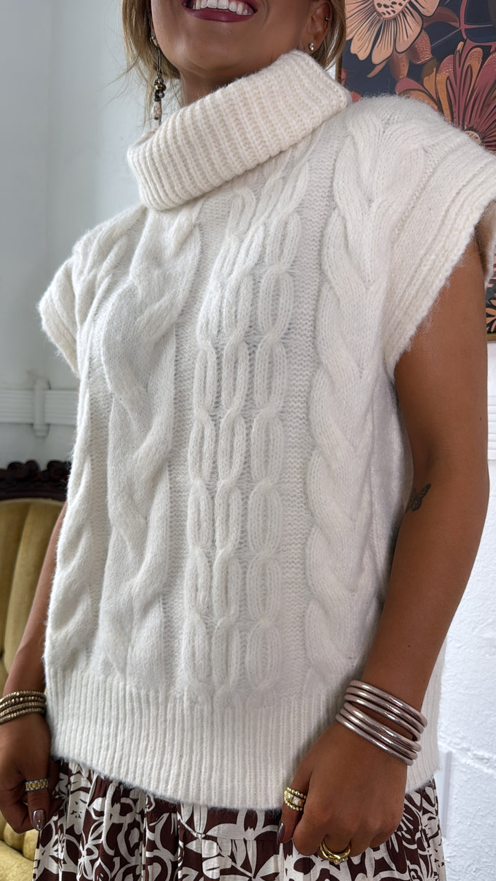 Cozy Knit Turtle Neck Sweater, Cream