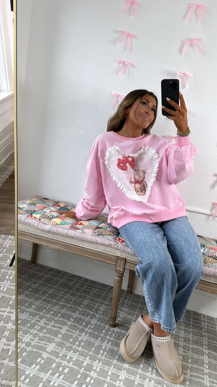 Valentines Bear Patched Sweatshirt, Pink