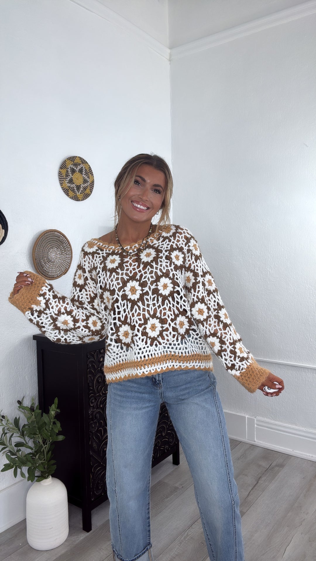 The Last Warmth Crochet Sweater, Caramel Multi