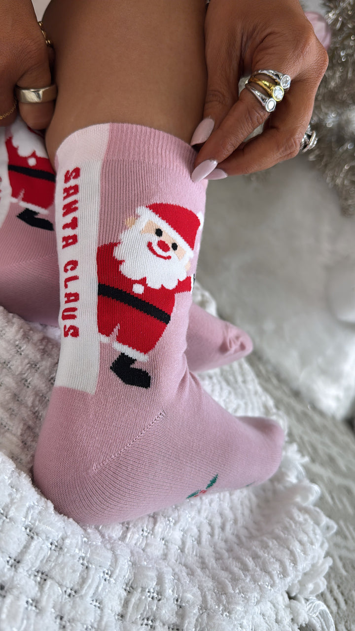 Pink Happy Christmas Santa Sock