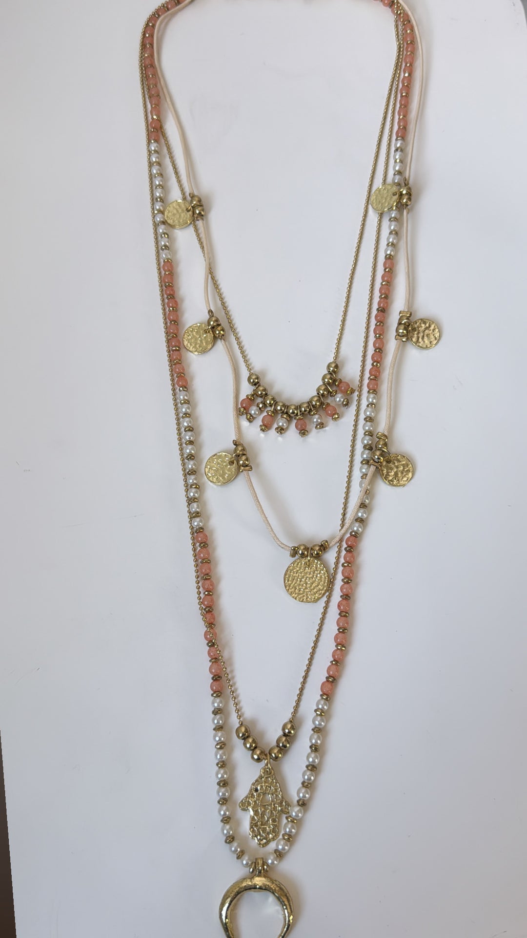 Poem Song Necklace, Coral/Pearl