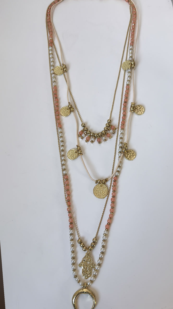 Poem Song Necklace, Coral/Pearl