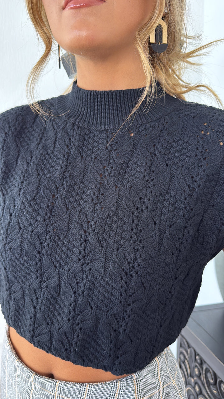 Soft Tone Knit Sweater Tank, Black