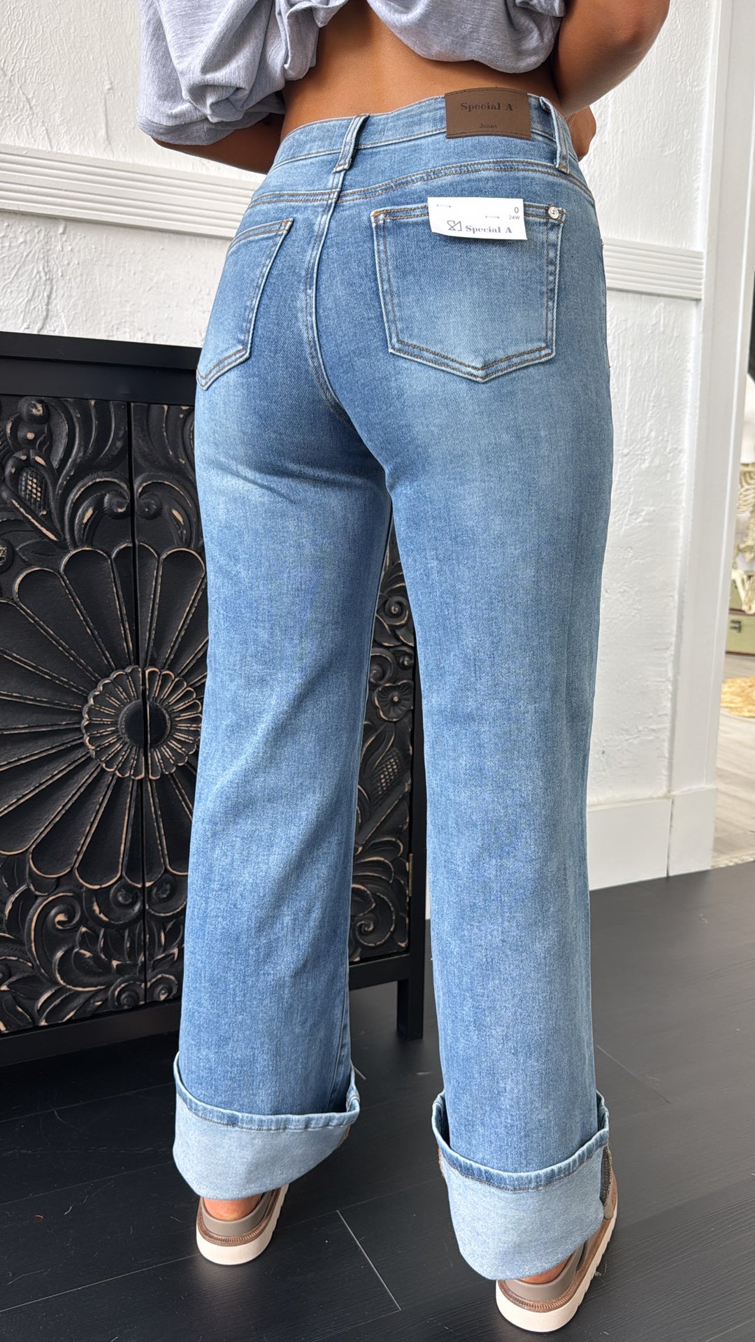 Navy Straight Leg Denim, Medium Wash